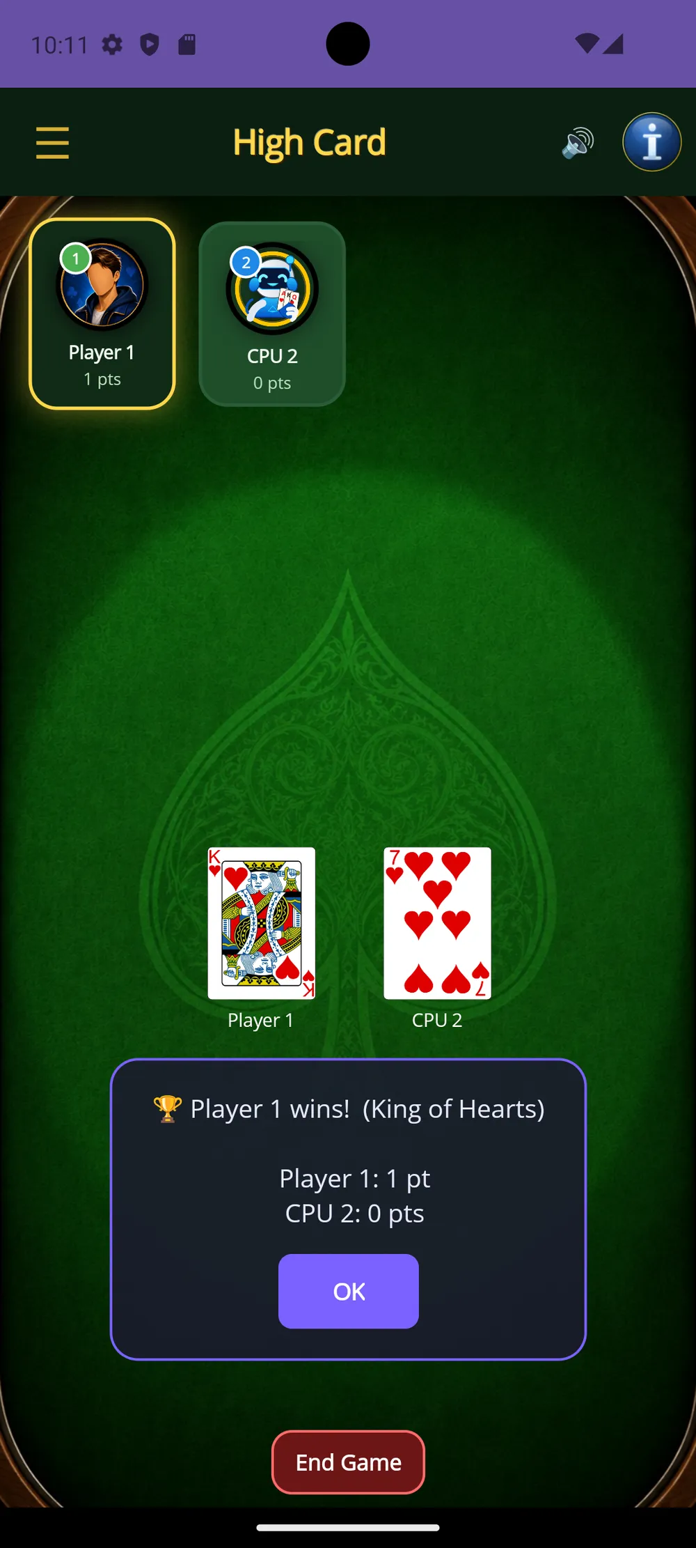 High Card — Round complete