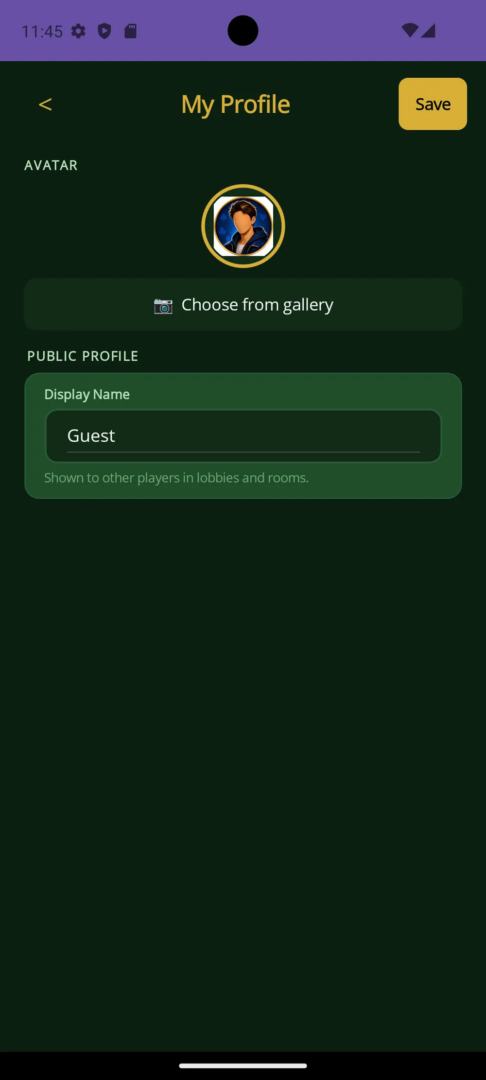 Card Games app — Your profile