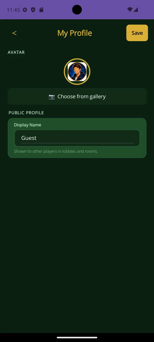 Card Games app — Your profile