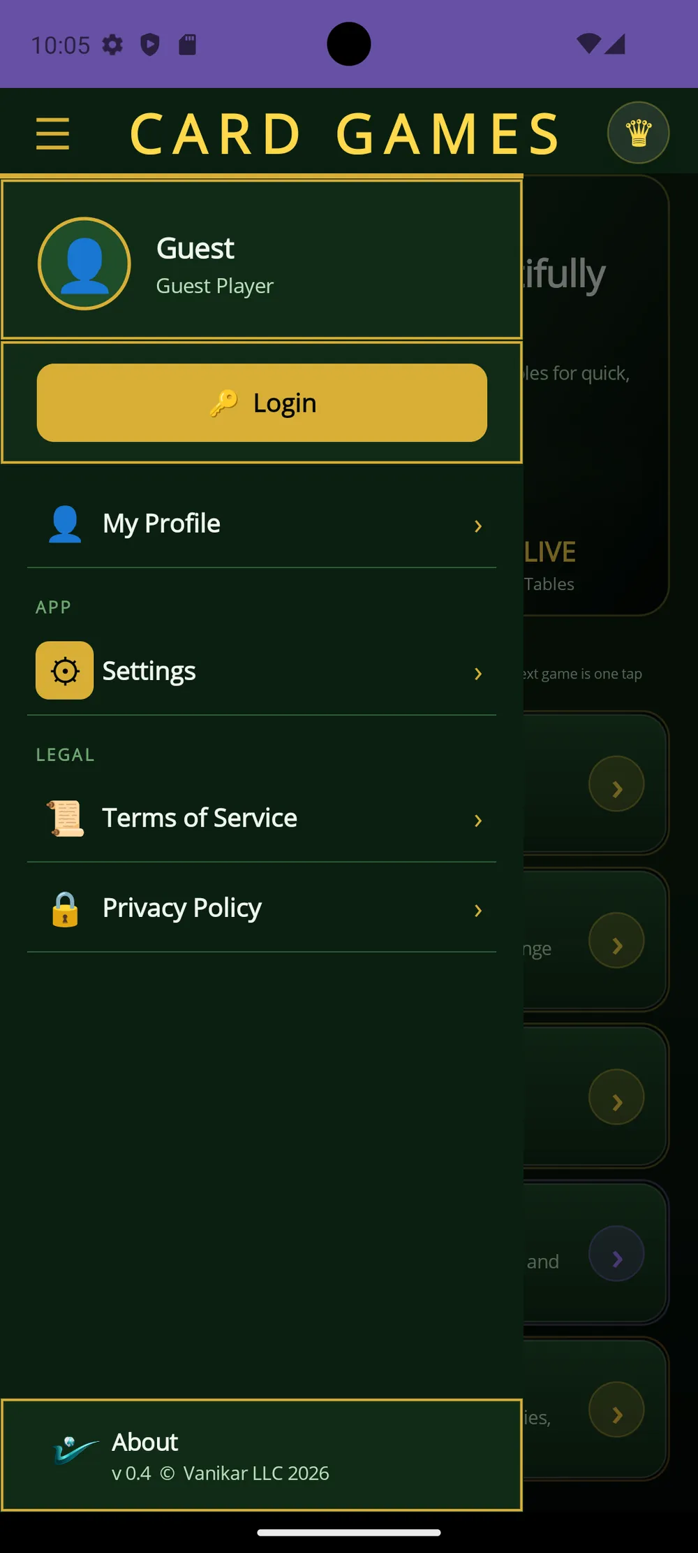Card Games app — Everything in reach